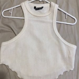 White knit high neck top